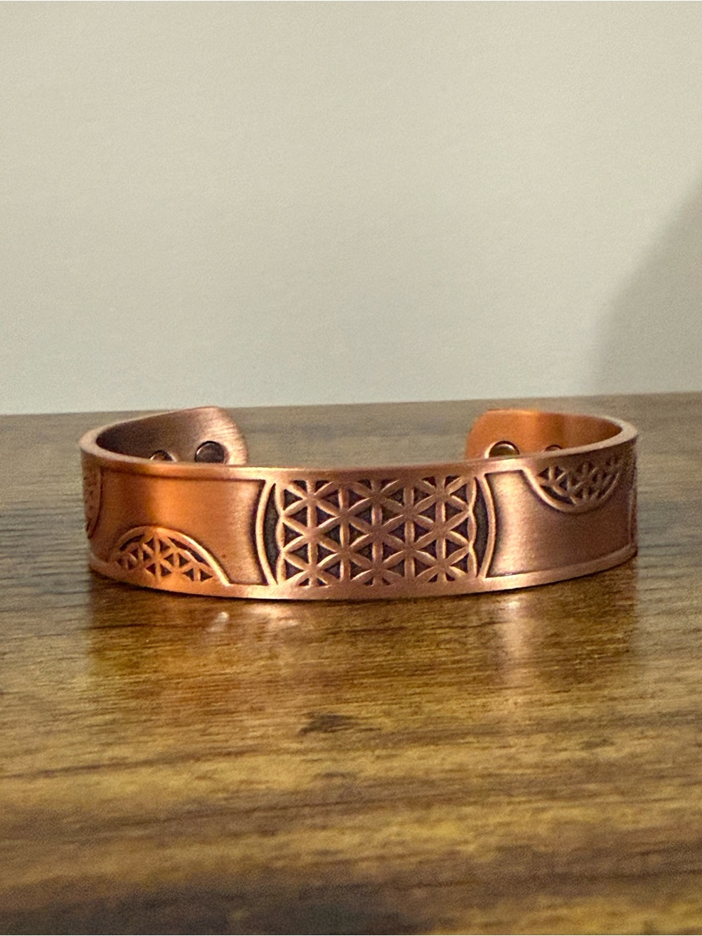 Flower of Life Geometric Cuff Bracelet Copper Laser Etched